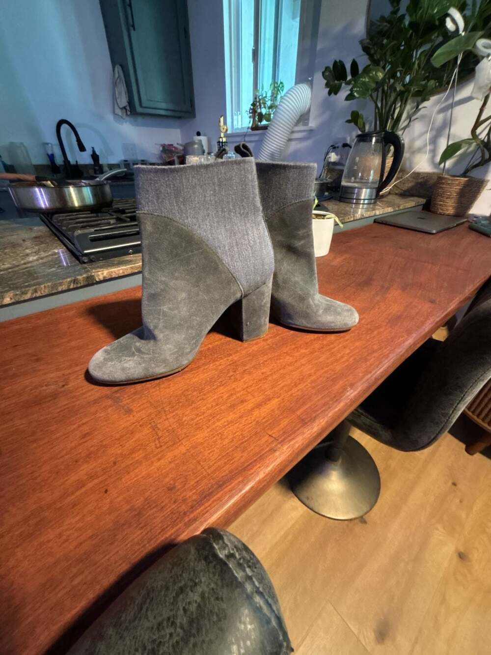 Miss Albright Ankle Boots Size 8 Grey Suede Wool Block Heel